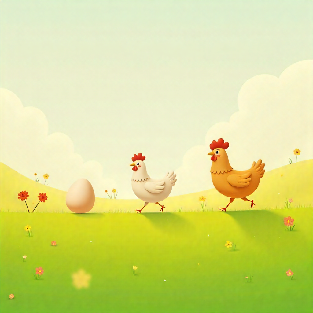A vibrant depiction of fertile pastures where chickens thrive, and eggs symbolize the promise of new life and nourishment